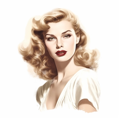 beautiful stunning pretty vintage old hollywood cinema girl, paint art style, clipart, white background, superrealistic, one of a kind