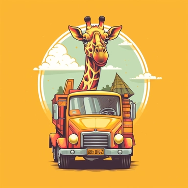 Create an image focusing on a giraffe driving a truck in a clipart style. The image should be clear and vibrant, suitable for a profile picture. Aim for a fun and creative representation in this creation