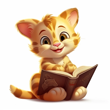 clipart, cute cat with book, classic disney, no text