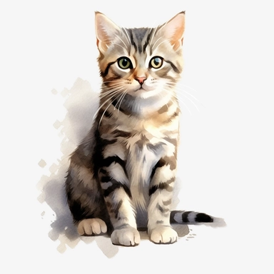 watercolour cute realistic cat ultra detailed ultra photoreal intricate detailed beautiful magnificent cat with perfect beautiful realistic eyes and intricate facial features four perfect legs and paws realistic detailed ,png image,high definition,300dpi,graphic clipart,computer graphics