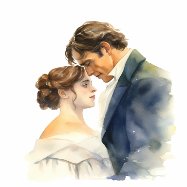 a watercolor portrait of Elizabeth Bennet and Fitzwilliam Darcy in pride and prejudice clipart, white background