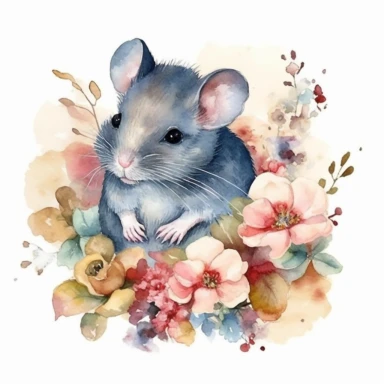 mouse and flowers Watercolor Clipart Underwater World Watercolor Art Baby mouse Watercolor Cute Baby Animal Watercolor Clipart high quality, white background, sweet, Beautiful
