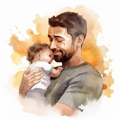 watercolor clipart happy hispanic father holding baby