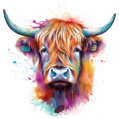highland cattle oil painting watercolor clipart graffiti