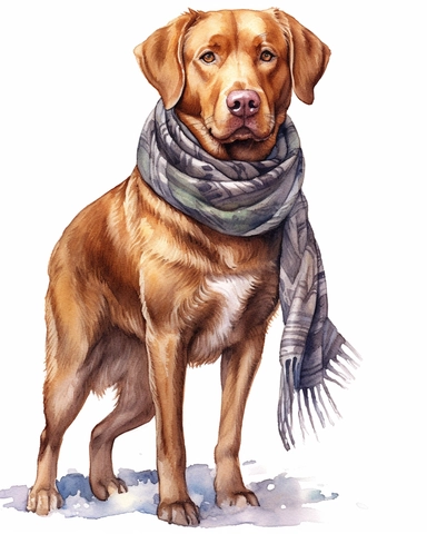 detailed watercolor Chesapeake Bay Retriever with scarf realistic clipart