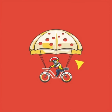 logo for parachute pizza delivery, minimalist design, red and yellow, dynamic urban brand recognition, basic luxury, detailed clipart, rendered in 8k