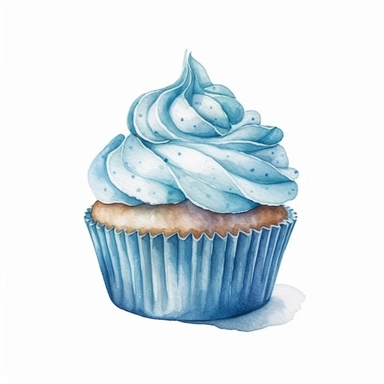 basic watercolor blue cupcake in minimal hand drawn style, Etsy, textured, clipart, white background