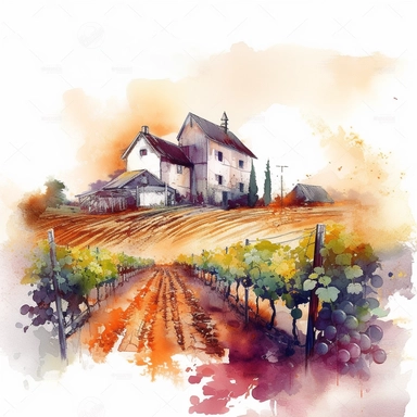 wineyard farm landspace clipart style,white background, High Quality clipart, no writting background, 4k, no writting, by Willem Haenraets