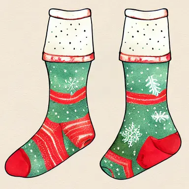 christmas socks, gradient background, in watercolor clipart style