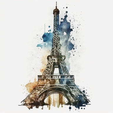 realistic eiffel tower watercolour style clipart with white background