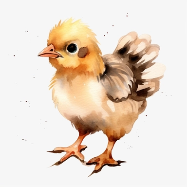 watercolor, Chickens big eye kawaii png Full body realistic cartoon in 32K UHD ,cute. 15 cm thick outline. Black color. There was no shadow on the ground. 8K with realistic watercolors and detailed illustrations. PNG clipart, transparent white background