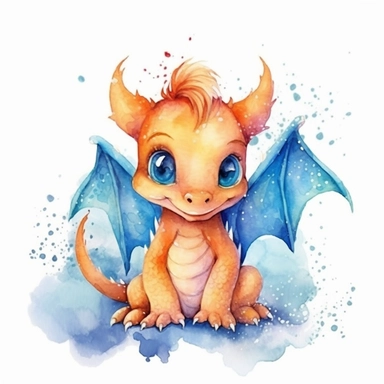 cute little baby dragon watercolor design clipart