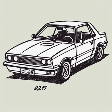 an old 80's style car side veiw 3d handraw clipart style easy draw simplist black and white vector simple doodle