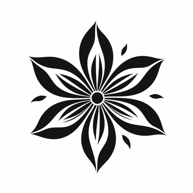 A black silhouette of a flower with 5 petals on a white background in clipart style.