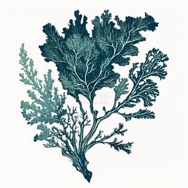 algae, engraving style, navy white color, on white background, clipart