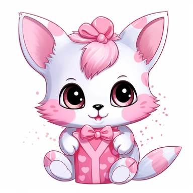kawaii a very cute cuddly eyes happy kitten wearing a pink coat giving out heart's clipart Easter spring bunny scrapbooking Crafton digital paper white background
