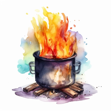 camping pot over a bonfire clipart watercolor
