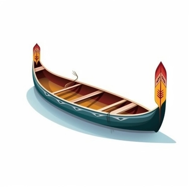 clipart picture of canoe, white background, clean lines and edges