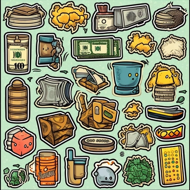 money clip art stickers, 2d illustrations