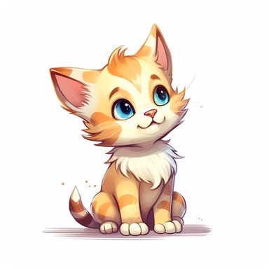 Design an adorable clipart image capturing the charm of a tiny kitten. The kitten should be portrayed in a mischievous pose, exuding a sense of joy and curiosity. The image should have a white background, a cute cartoon-style aesthetic, and soft, inviting lines.