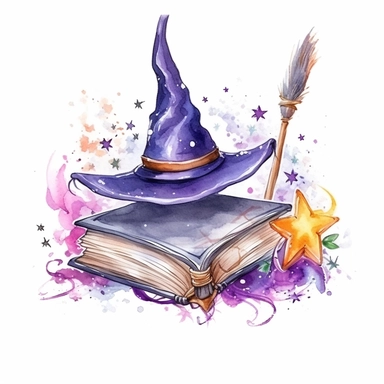 cartoon Spell book , watercolor illustration, cartoon clipart, white background for removing background