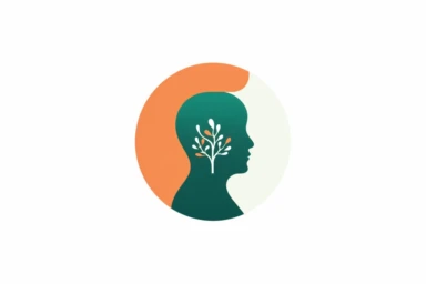 mental health logo design on a white background, in the style of dark aquamarine and orange, minimalist backgrounds, dark red and light green, duy huynh, colourful, clipart style, minimal, white background