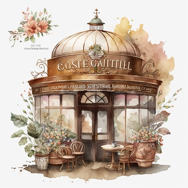 watercolour traditional style beautiful coffee shop beautifully detailed tradition style coffee shop,png image,high resolution,300 dpi,graphic clipart,computer graphics