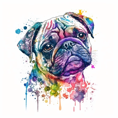 watercolor pug hawaiian colourful anime manga kawaii cute vibrant clipart trippy vivid
