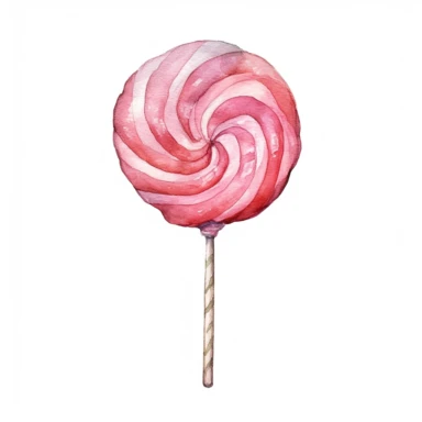 Illustrate a watercolor clipart of a soft pastel pink lollipop on a white background, intricate details
