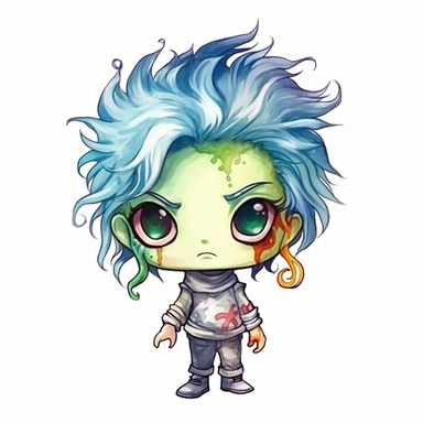 cute Monster High Chibi style boy, Halloween style, white background,clipart watercolor illustration, single object, high definition, white background for removing background