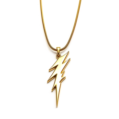 gold lightning bolt on a long necklace clipart white background