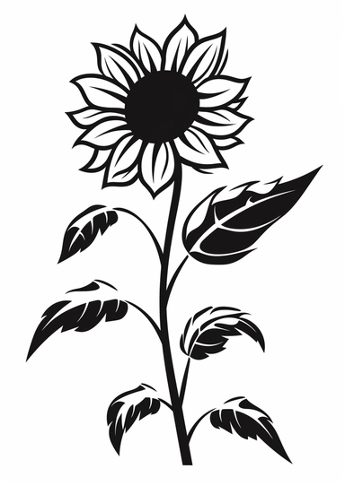 Simple outline of a sunflower, kids cartoon, minimalist, black on white, lineart, 2d flat file, silhouette, clipart, svg