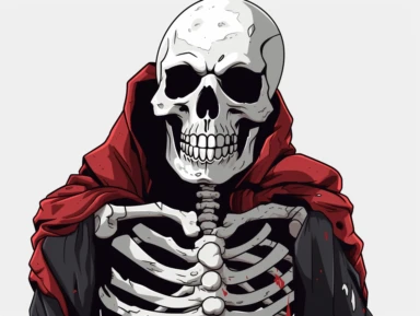 dead skeleton clipart download free transparent png illustrations, in the style of anime-inspired character designs, heavy use of palette knives, mike allred, digitally enhanced, shiny eyes, light silver and dark red, ben wooten