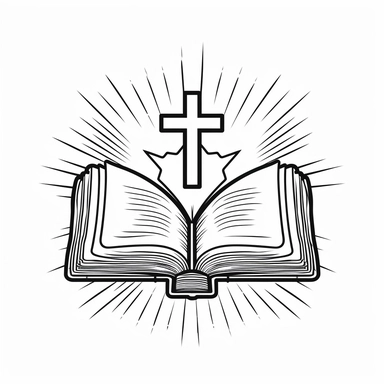 Bible book with a cross on it, Line art style, clipart solid white background