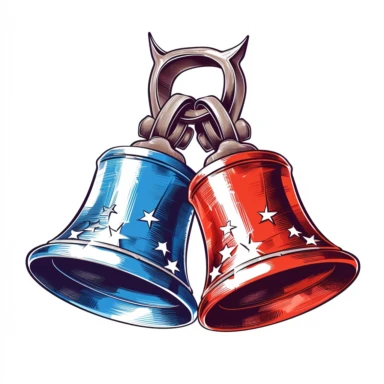 patriotic clipart, liberty bells, depicted in a bold and dynamic style, using a color palette of red, white, and blue, perfect for creating patriotic-themed designs, whether for digital projects or printed materials