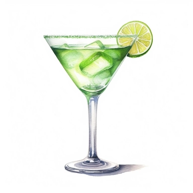 An ultra-realistic watercolor painting of an ultra-detailed isolated margarita drink in a very thin martini glass on an absolutely white background, in the style of realistic clipart watercolor illustrations, saturated colors watercolor illustrations, popping colors watercolor illustrations, hyperrealistic watercolor illustrations, 32K watercolor illustrations, precise watercolor illustrations, aesthetic watercolor illustrations, good-looking watercolor illustrations, delicious watercolor illust