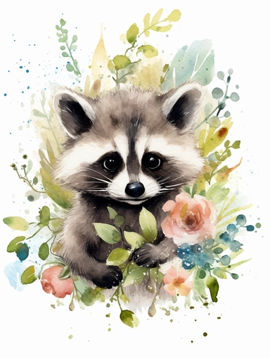 racoon Watercolor Clipart, Cute Baby Shower Graphics
