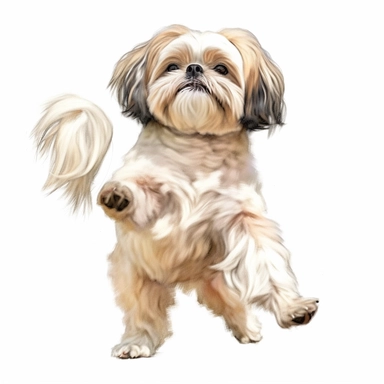 realistic shih tzu dog standing on back 2 legs clipart, white background