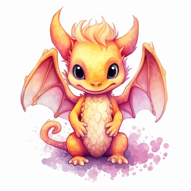 Watercolor dark yellow baby dragon pixar style clipart on a white background in the style of feminine sticker art, Tanya Shatseva, storybook illustration, , Claude Monet, colored line art, colored outlines, cottagecore design, watercolor on white background, ombre, cool tones: colored line art, colored outlines, iridescent ombre, gradient shading, cool tone, vibrant digital art oil paint photorealism