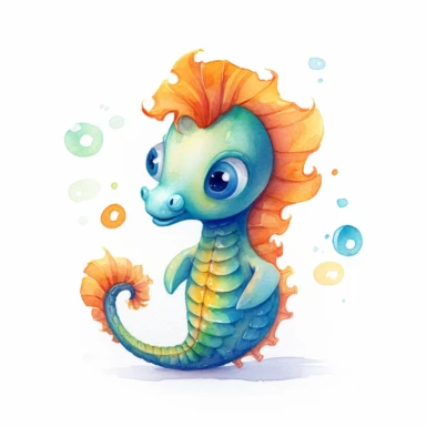 cute seahorse clipart, illustration by joe chou, white background