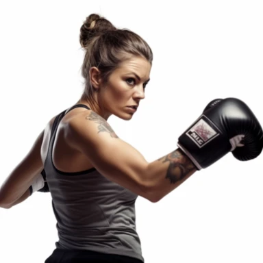 high def photograph clipart vector image with plain white background of a hyper realistic high definition photograph of a female boxer practicing a jab. Wearing a shirt. extremely detailed. 35mm lens. 8k. Ultra HD.
