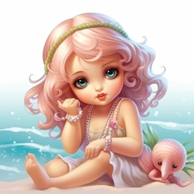 clipart of super cute baby girl in the beach white background full body, sitting on the sand, white sandals, full body, charming anime characters Thomas Kinkade Nadja Baxter Anne Stokes Nancy Noel