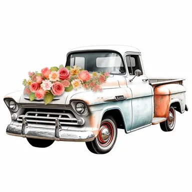 chevy pickup truck filled with roses in the back clipart,hd, white background