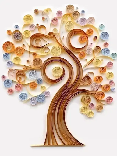 africa accacia tree art of quilling clipart, gold and glory pastel mute soft colors, illustration, white solid background,
