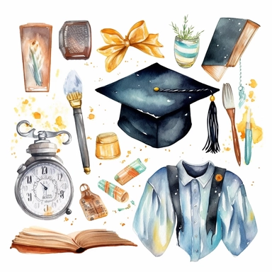 prom, school prom , watercolor white background clipart set single elements with margin