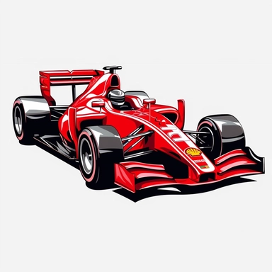 ferrari F1 car clipart, retro style, white background