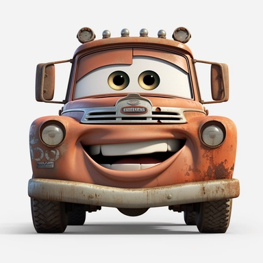 Mater hero from cartoon cars Disney Pixar, clipart, surprise, no shadow, white background