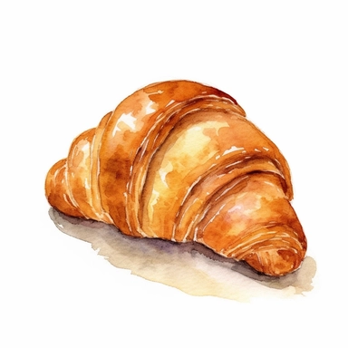 basic watercolor croissant in minimal hand drawn style, Etsy, textured, clipart, white background
