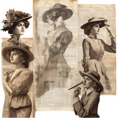 vintage style women newspaper illustrations, detailed 4k, clipart style, background white