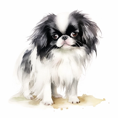 Japanese chin puppy, watercolor illustration, clipart, white background